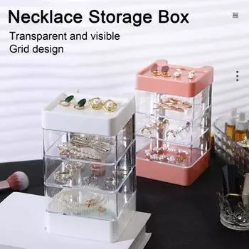 Коробка для хранения ювелирных изделий с несколькими отделениями, пылезащитный, прозрачный, видимый, вращающийся, для сережек, ожерелья, органайзер, чехол розовый