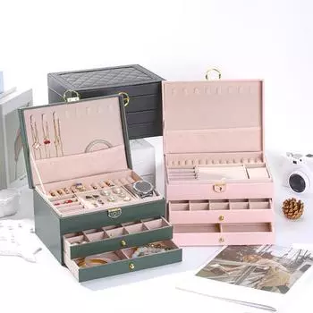 Коробка для хранения ювелирных изделий со съемными разделителями, вместительная, с несколькими отделениями, 3-уровневый контейнер для сережек, держатель для ювелирных изделий, органайзер зелёный