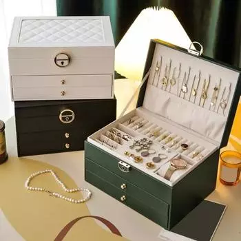 Коробка для хранения ювелирных изделий со съемными разделителями, вместительная, с несколькими отделениями, 3-уровневый контейнер для сережек белый