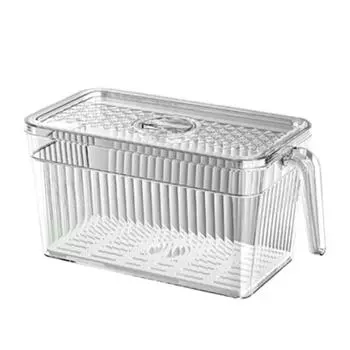 Коробка для хранения в холодильнике с крышкой, экономящая место, корзина для слива с ручкой, запись периода хранения белый