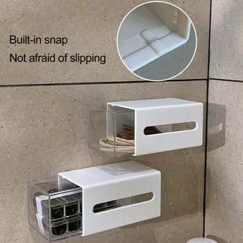 Коробка для хранения Yousheng, настенный дырокол, бесплатная пылезащитная зубочистка, ватные палочки, чехол для хранения косметики, принадлежности для ванной комнаты белый