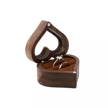 Коробка для кольца из орехового дерева в форме сердца, держатель для помолвочного кольца, коробки для хранения ювелирных изделий