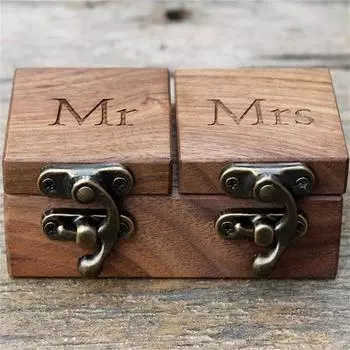 Коробка для колец с двойным сиденьем, художественная деревянная гладкая на ощупь контейнер для колец Mr Mrs, свадебные принадлежности