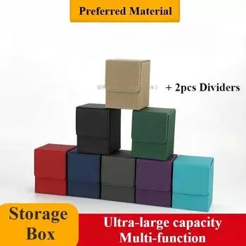 Коробка для колоды карт большого размера для более чем 100 карт в протекторах с 2 разделителями. Премиальный кожаный чехол для карт Trading Commander с колодой карт Mtg.