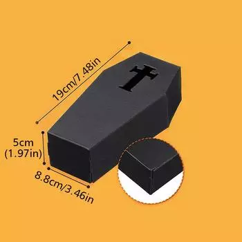 Коробка для конфет на Хэллоуин Подарочная коробка Коробка для хранения Готический стиль Вечеринка на Хэллоуин Упаковочная бумага Форма гроба Портативная 19x8.8см чёрный