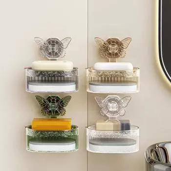 Коробка для мыла-бабочки, двухслойная с присоской, настенная, без перфоратора, дренажная, водопоглощающая, ванная комната золотистый