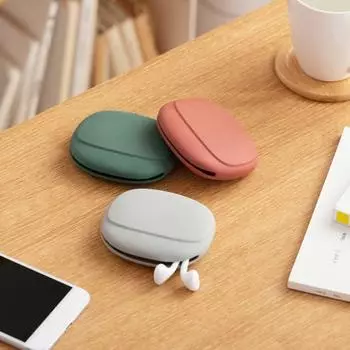 Коробка для наушников, однотонный портативный силиконовый кабель для передачи данных мобильного телефона, мини-чехол для наушников для путешествий серый