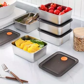 Коробка для обеда из нержавеющей стали, герметичная коробка для хранения в дороге, коробка для хранения домашних огурцов, коробки для завтрака с микроволновым нагревом 600ml серебряный