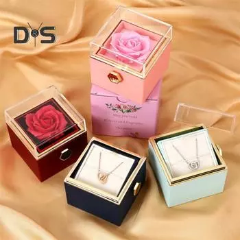 Коробка для ожерелий с поддельной розой, вращающаяся пластина для держателя ожерелий, пыленепроницаемый художественный настольный органайзер, подарочная упаковка для праздников, футляр для хранения ювелирных изделий розовый