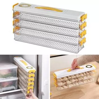 Коробка для пельменей Холодильник Контейнер для пищевых пельменей Многослойный Большая вместимость Прозрачный штабелируемый ящик для хранения морозильной камеры с таймером Dual Layer жёлтый
