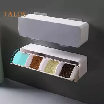 Коробка для приправ с крышкой, большая вместительная пылезащитная водонепроницаемая настенная коробка для соли и перца, банка для специй с набором ложек чистый