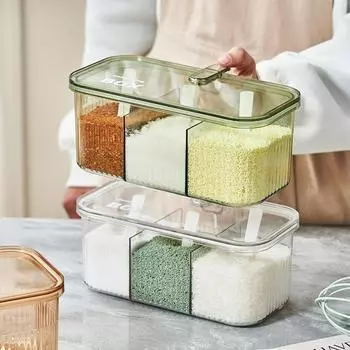 Коробка для приправ с ложкой, контейнер для хранения приправ, герметичные влагостойкие банки для соли, перца, специй, кухонные принадлежности