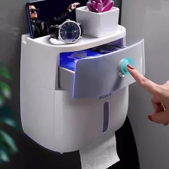 Коробка для рулонов туалетной бумаги для ванной комнаты, настенный водонепроницаемый держатель для салфеток без перфорации, двухслойная коробка для салфеток Double tape storage baby голубой