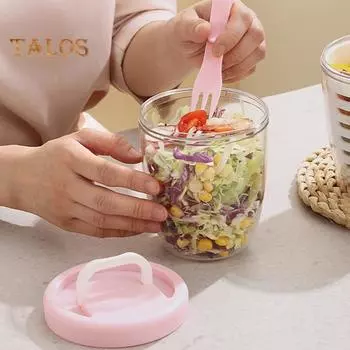 Коробка для салата для пикника, 650 мл, фруктовая чашка с вилкой, двухслойная, быстроосушенная, герметичная, компактная, герметичная, контейнеры для хранения продуктов для путешествий, пикника, кемпинга 650ml зелёный