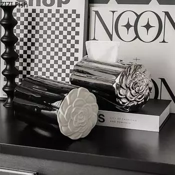 Коробка для салфеток Camellia, креативная керамическая коробка для хранения салфеток, поднос для украшений, кухонный диспенсер для влажных полотенец, аксессуары для украшения дома