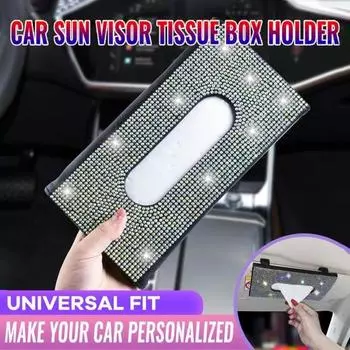 Коробка для салфеток, креативная большая емкость, универсальный модный держатель для салфеток со стразами и солнцезащитным козырьком для автомобиля