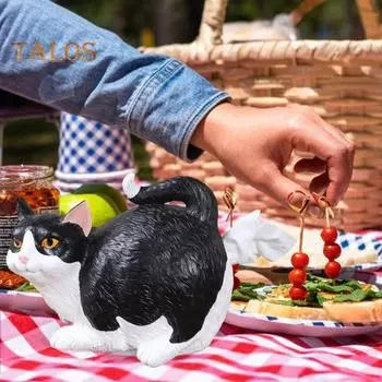 Коробка для салфеток, очаровательный держатель для хранения салфеток в форме кошки, забавный контейнер для салфеток из смолы для дома, ванной комнаты черный белый