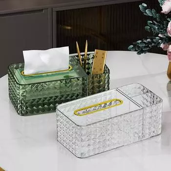 Коробка для салфеток, прозрачный контейнер для салфеток, держатель для хранения с дистанционным управлением для кухни, гостиной зелёный