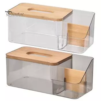 Коробка для салфеток, прозрачный контейнер для салфеток с деревянной крышкой, держатель для хранения с дистанционным управлением для кухни, гостиной чистый
