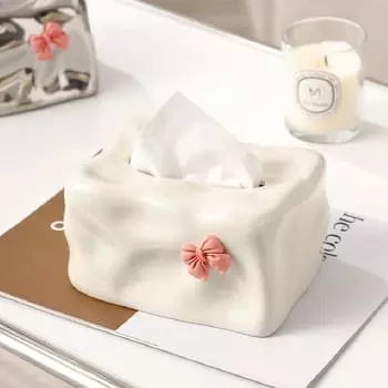 Коробка для салфеток в кремовом стиле, нестандартная керамическая бумажная коробка, креативная коробка для салфеток с бантом, украшения для дома, гостиной, держатель для салфеток