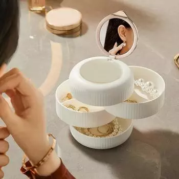 Коробка для сережек с косметическим зеркалом, товары для дома, пылезащитная многослойная коробка для сережек, практичное хранение, удобное хранение зелёный