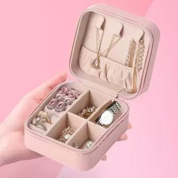 Коробка для сережек с крышкой для ежедневного использования, туалетный столик из искусственной кожи, кольцо, браслет, футляр для хранения ювелирных изделий, полезный для поддержания порядка, 2 слоя A розовый