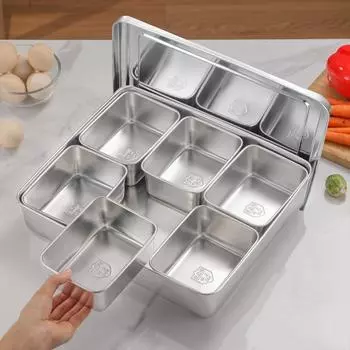 Коробка для специй из нержавеющей стали с крышкой и держателем для лотка, 6/8 отделений, прямоугольный контейнер для специй, кухонные принадлежности