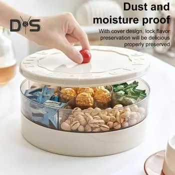 Коробка для сухофруктов с крышкой, герметичный двухслойный отсек, контейнер для закусок, органайзер для хранения продуктов, поднос для вечеринок, конфеты, орехи, закуски Single Layer чёрный