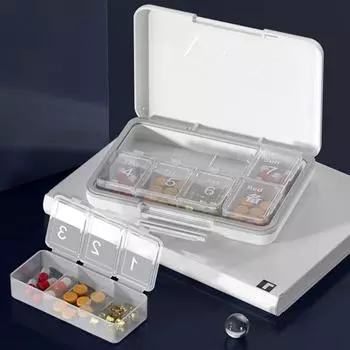 Коробка для таблеток, портативная еженедельная коробка для хранения таблеток, герметичный герметичный прозрачный органайзер для таблеток для домашних путешествий синий