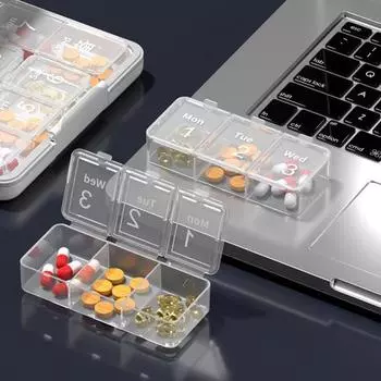 Коробка для таблеток, портативная еженедельная коробка для хранения таблеток, герметичный герметичный прозрачный органайзер для таблеток для домашних путешествий синий