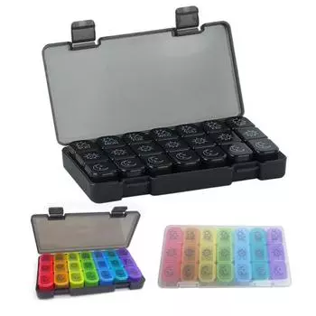 Коробка для таблеток, пылезащитный съемный органайзер для таблеток на 21 сетку, 7 дней в неделю, для добавок чёрный