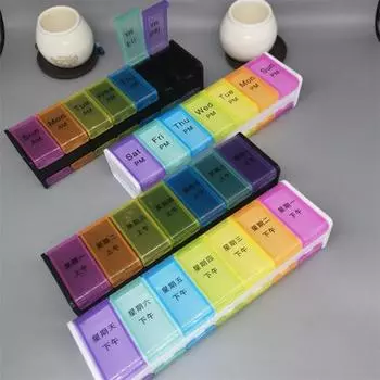 Коробка для таблеток с крышкой, прозрачная, пыленепроницаемая, на 7 дней, портативная, 14 ячеек, органайзер для таблеток витаминов AM/PM, хозяйственные принадлежности белый