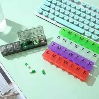 Коробка для таблеток с отделениями, 7 сеток, еженедельная прозрачная крышка, с принтом даты, пылезащитный, влагозащищенный, портативный, для путешествий, на открытом воздухе, органайзер для планшетов, медицина зелёный