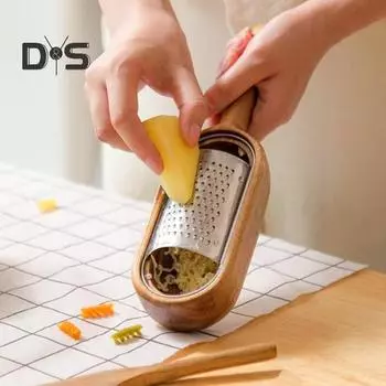 Коробка для терки для сыра из нержавеющей стали, деревянная терка с длинной ручкой, съемный измельчитель древесины акации, инструмент для измельчения сыра эбеновый