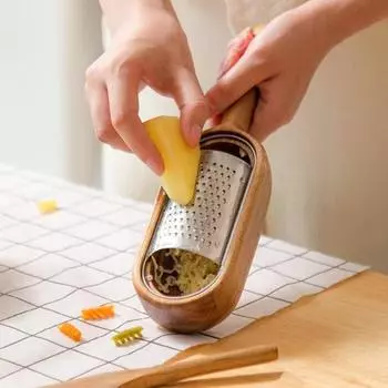 Коробка для терки для сыра из нержавеющей стали, деревянная терка с длинной ручкой, съемный измельчитель древесины акации, инструмент для измельчения сыра эбеновый