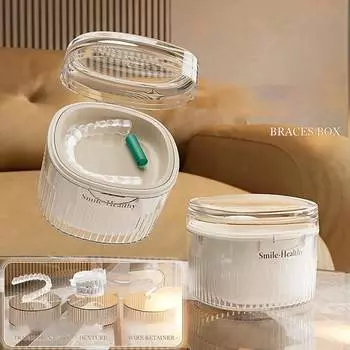 Коробка для ванночки для зубных протезов Органайзер для стаканчиков Футляр для зубных протезов Коробка для чистки фиксаторов Полный набор средств для ухода за зубными протезами Прозрачные брекеты Капа для полости рта