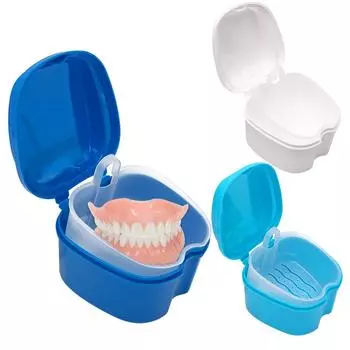 Коробка для ванны для протезов, органайзер, коробка для хранения вставных зубов с подвесной сеткой, контейнер для чистки зубов, коробки для искусственных зубов синий
