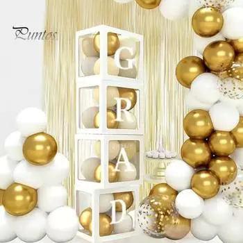 Коробка для воздушных шаров, многоразовая, прозрачная, бумажная коробка с буквами, сборка своими руками, 25 x 25 см, кубическая коробка для выпускного, свадьбы, дня рождения, вечеринки, декора 1pc