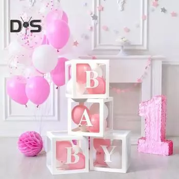 Коробка для воздушных шаров, многоразовая, прозрачная, бумажная коробка с буквами, сборка своими руками, 25 x 25 см, кубическая коробка для выпускного, свадьбы, дня рождения, вечеринки, декора 1pc