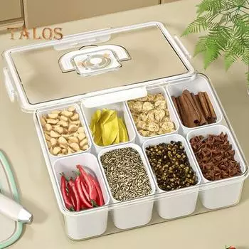 Коробка для закусок для салата с крышкой, 8 отделений, хранилище столовых приборов, пищевой портативный контейнер с ручкой для фруктов, орехов, вечеринок 4Grid