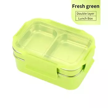 Коробка для завтрака из нержавеющей стали на 1000 мл, двухслойная с отделениями. Коробка для завтрака зелёный