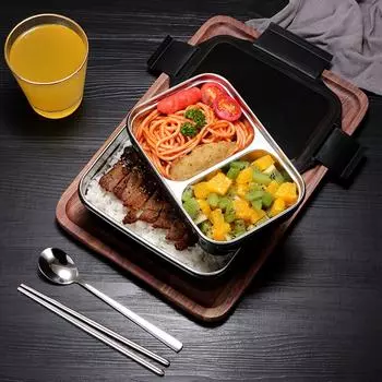 Коробка для завтрака из нержавеющей стали на 1000 мл, двухслойная с отделениями. Коробка для завтрака синий