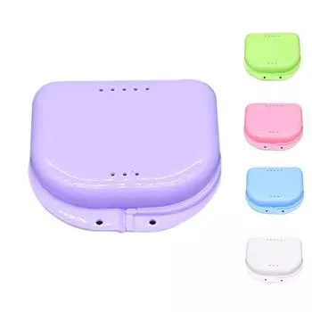 Коробка фиксатора Контейнер фиксатора Частичный контейнер для каппы Коробка для протезов Коробки для хранения ортодонтических протезов с отверстиями фиолетовый