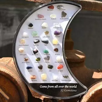 Коробка из натурального камня в форме луны, 32 различных набора из искусственных драгоценных камней, образовательный детский минеральный камень
