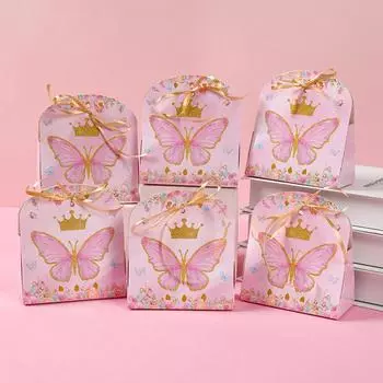 Коробка конфет с розовой бабочкой Подарочные коробки с розовой фиолетовой бабочкой Товары для вечеринки по случаю дня рождения Коробки для печенья Декор для вечеринки по случаю дня рождения ребенка as picture фиолетовый