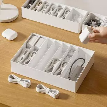 Коробка-органайзер для кабеля зарядного устройства PET с 8 отсеками, большая емкость, регулируемая разделенная коробка, настольный инструмент для экономии места в доме S прозрачный