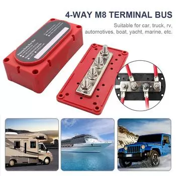 Коробка шинной шины 300A 4 клеммы M8 шпильки шина высокого тока автомобили максимальный усилитель подключения корпус мощности для автомобиля RV чёрный