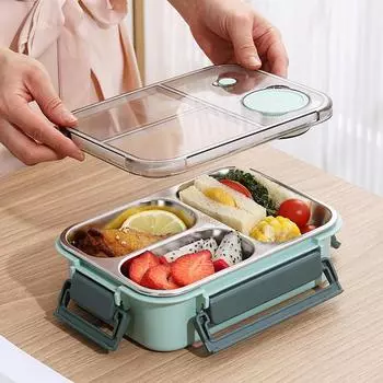 Коробка Tiffin из нержавеющей стали, удобная для переноски, многоразовая, для сохранения свежести, для студентов, офисных работников 3 Grids синий