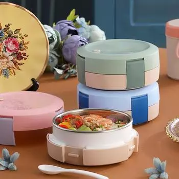 Коробки Bento на 750 мл. Нежная герметичная коробка для завтрака из нержавеющей стали с изоляцией и защитой от ожогов. розовый