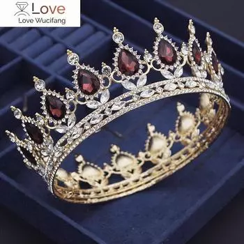 Королевские королевские тиары и короны красные, фиолетовые, кофейные, хрустальные диадемы, свадебные короны, свадебные украшения для волос, аксессуары для невесты золотой
